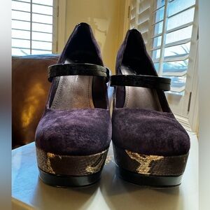 Purple snake skin high heels